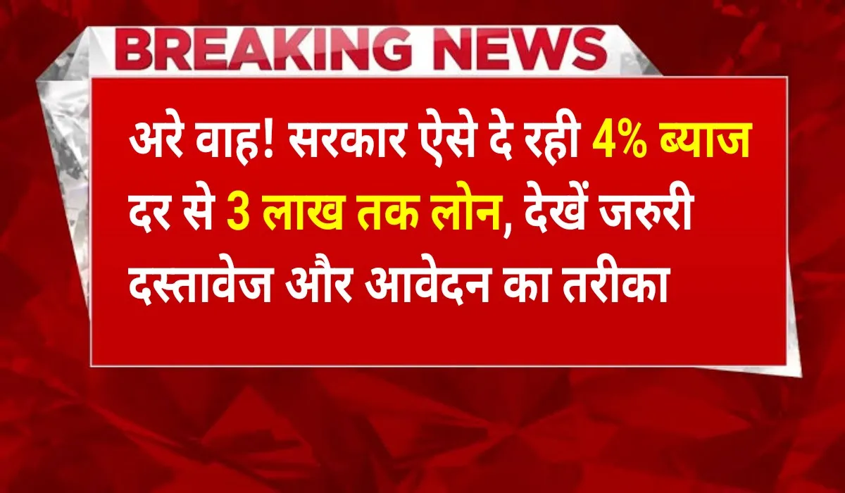अरे वाह भाई वाह ! सरकार ऐसे दे रही 4% ब्याज दर से 3 लाख तक लोन, यहां से जाने सम्पूर्ण जानकारी